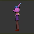 Cartoon Creature With Pink And Blue Ears Purple Coat Brown Pants Red Shoes Arms Outstretched