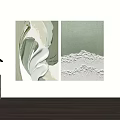 Abstract Green White Textured Paintings With Marble Base Decor On Wall 3d model