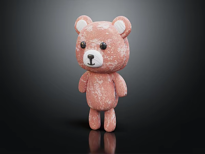Pink Plush Toy Bear with White Inner Ears Black Eyes Nose Standing on Black Background 3d model