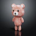 Pink Plush Toy Bear with White Inner Ears Black Eyes Nose Standing on Black Background