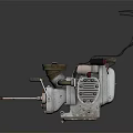 Vintage Mechanical Engine With Metal Cylinder Handle Black Wires And Air Filter