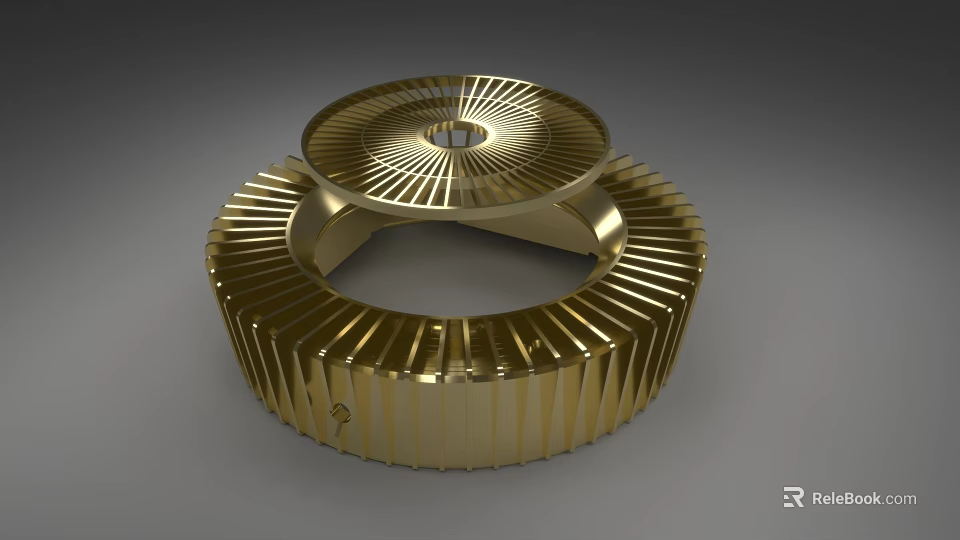Elegant Golden Metallic Kitchen Appliance Part With Double Ribbed Ring Structure 3d model 