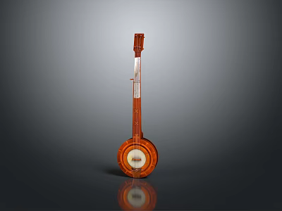 Brown Wooden Pipa Stringed Musical Instrument with Classic Design and Resonant Body 3d model