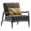 Modern Single Sofa With Light Gray Upholstery Black Frame Gold Accents And Green Cushion