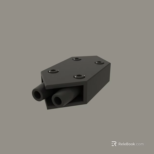 Black Mechanical Block Component With Cylindrical Tubes And Five Holes 3d model 
