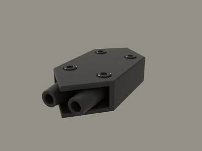 Black Mechanical Block Component With Cylindrical Tubes And Five Holes 3d model
