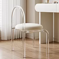 Modern White Dressing Table with Transparent Chair White Cushion and Decorative Items 3d model