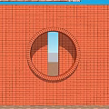 Red Brick Feature Wall With Circular And Rectangular Cutouts Layered Architectural Design Structure 3d model