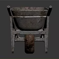 Industrial Wheelbarrow with Rusted Metal Frame and Single Wheel Design for Heavy Duty Use