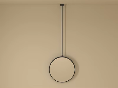 Modern Round Mirror With Black Frame Hanging On Beige Wall 3d model