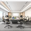 Modern Spacious Conference Room Interior With Long Table Office Chairs And Projector Screen 3d model