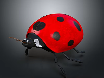 Realistic Red Ladybug With Black Spots On Shiny Back And Thin Black Antennae 3d model