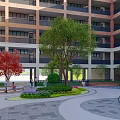 Top View Courtyard Garden Design With Curved Pathways Green Red Trees And Circular Seating Areas