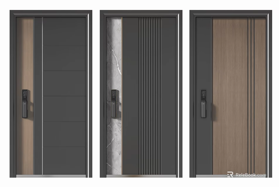 Contemporary Security Door Styles Featuring Wooden Metal And Stone Textured Panels 3d model 