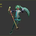 Game and Movie Character With Teal Long Hair Holding Microphone In Anime Style Outfit