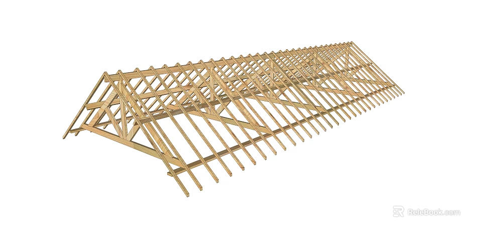 Wooden Roof Truss Structure for Residential Building Construction with Triangular Framework and Support Beams 3d model 
