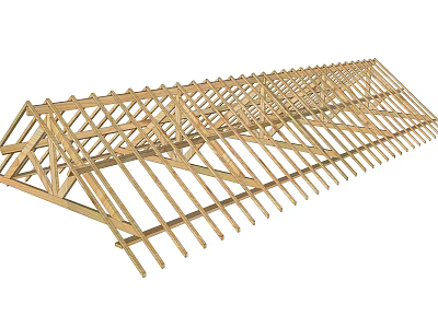 Wooden Roof Truss Structure for Residential Building Construction with Triangular Framework and Support Beams 3d model