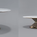 Round Marble Top Dining Table With Dark Wood And Brass Pedestal Base