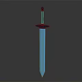 Blue 3D Model Sword With Black Hilt Diamond Top And Circular Guard