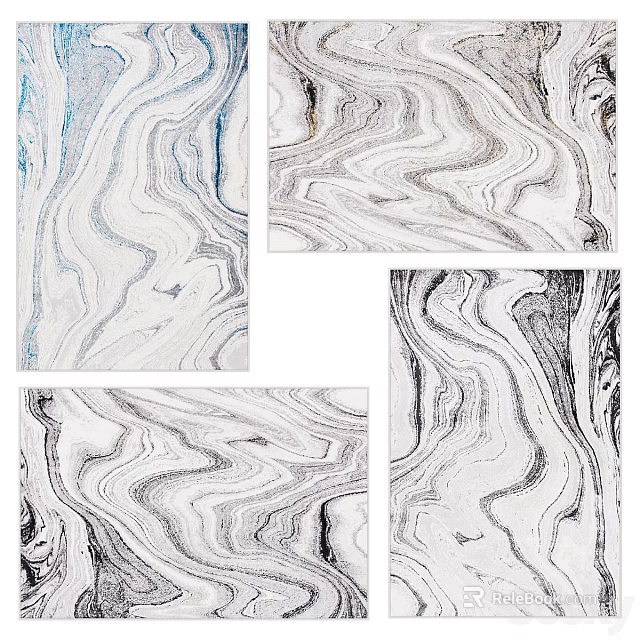 Modern Marble Pattern Square Carpet with White Gray Blue Colors for Home Decor 3d model 