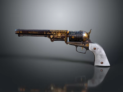 Vintage Engraved Revolver With Gold Accents And White Grips Isolated On Dark Background 3d model