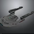 Futuristic Starship 3D Model Featuring Disc Shaped Hull Blue Glowing Engines And NCC 1058 Identifier For Cosmic Exploration