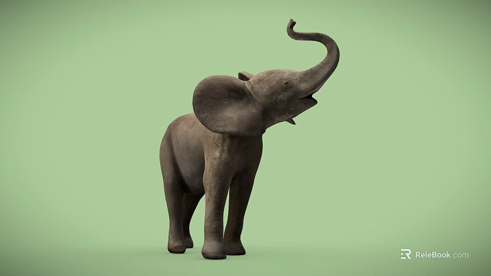 Gray Elephant Game Character With Large Ears And Curled Upward Trunk On Green Background 3d model 