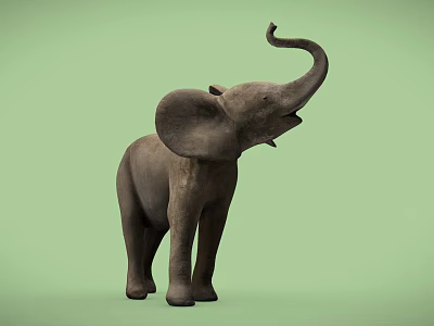 Gray Elephant Game Character With Large Ears And Curled Upward Trunk On Green Background 3d model