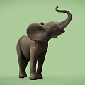 Gray Elephant Game Character With Large Ears And Curled Upward Trunk On Green Background