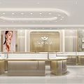Modern Luxury Jewelry Store Interior With Gold Round Counters And Bright Lighting