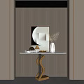 Modern Luxury Console Table With Golden S Base Decorative Painting Pampas Vase And Striped Wall