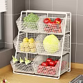 White Metal Wire Storage Rack With Multi Tier Baskets For Fresh Fruits Vegetables In Kitchen