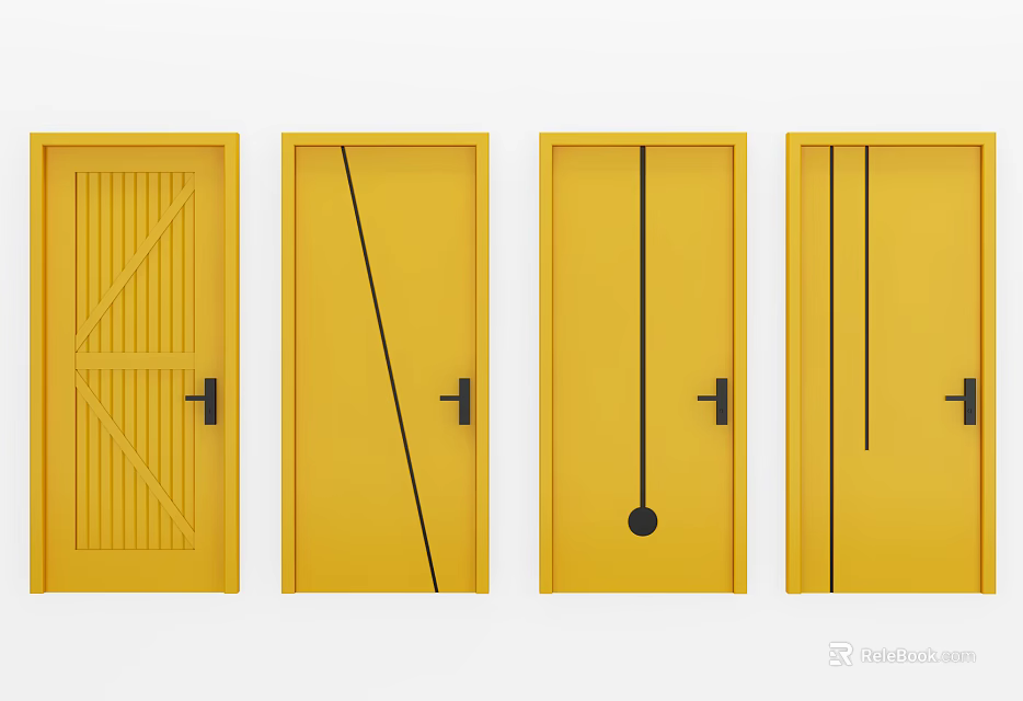Yellow Hinged Doors With Vertical Lines Diagonal Stripes And Modern Designs 3d model