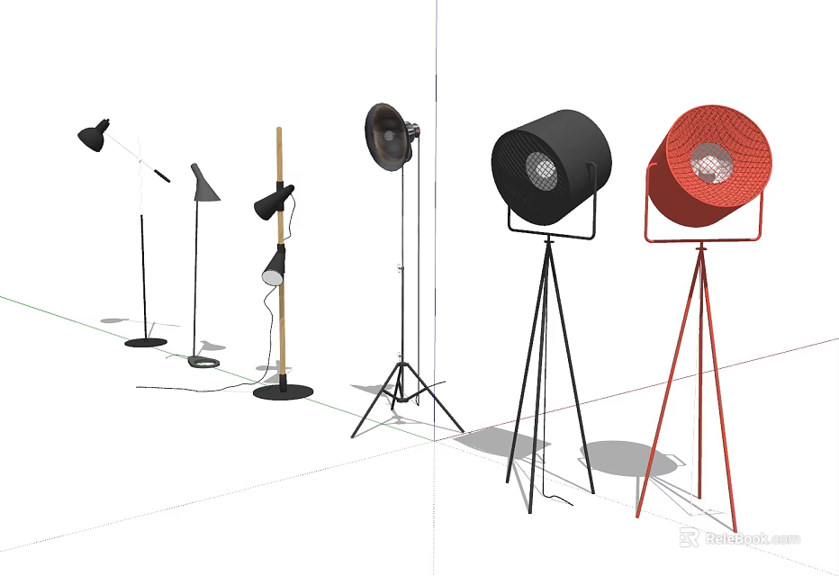 Contemporary Floor Lamps Featuring Different Styles And Metal Tripod Stands In Black Red 3d model 