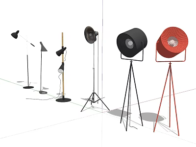 Contemporary Floor Lamps Featuring Different Styles And Metal Tripod Stands In Black Red 3d model