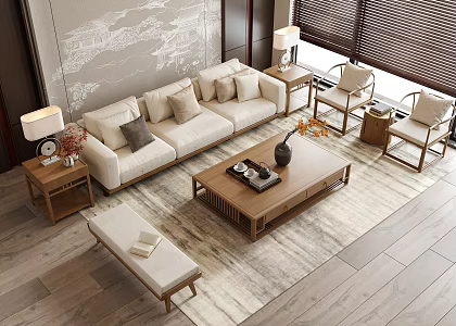 New Chinese Sofa Coffee Table Combination Coffee Table 3d model