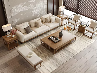 New Chinese Sofa Coffee Table Combination Coffee Table 3d model