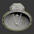 Large Circular Metallic Satellite Dish Antenna With Central Mechanism And Square Base Pedestal
