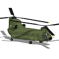 Green Military Helicopter With Twin Rotors Fuselage Windows And Landing Gear