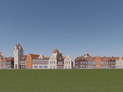 European-style commercial street English town 3d model