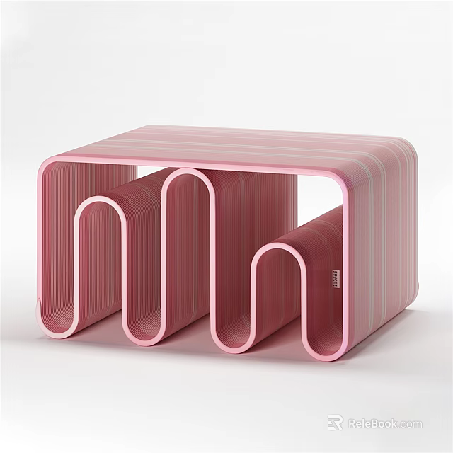 Pink Striped Modern Side Table With Curved Structure And Sleek Design 3d model