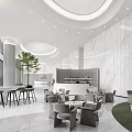 Modern Front Desk Reception Area With Marble Walls Circular Ceiling And Green Plant