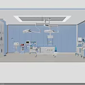 Modern Operating Room Interior With Surgical Bed Lights Medical Equipment Blue Walls And Setup