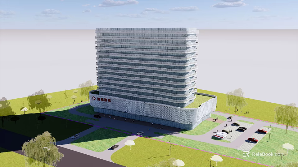 Modern High Rise Office Building With Glass Facade And Landscaped Gardens 3d model 