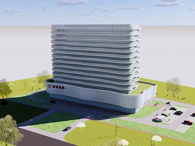 Modern High Rise Office Building With Glass Facade And Landscaped Gardens 3d model