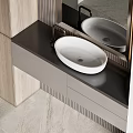 Modern Bathroom Vanity Interior With Wooden Walls Mirror And Gray Countertop