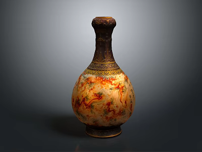 Exquisitely Carved Vase Sculpture With Intricate Colorful Patterns And Golden Accents 3d model