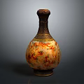 Exquisitely Carved Vase Sculpture With Intricate Colorful Patterns And Golden Accents