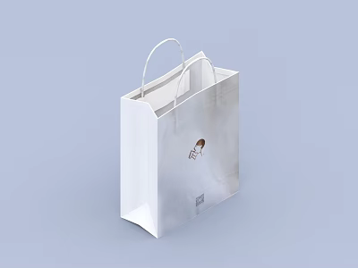 Bubble Tea Shop White Takeaway Shopping Bag with Handle and Milk Tea Logo Design 3d model