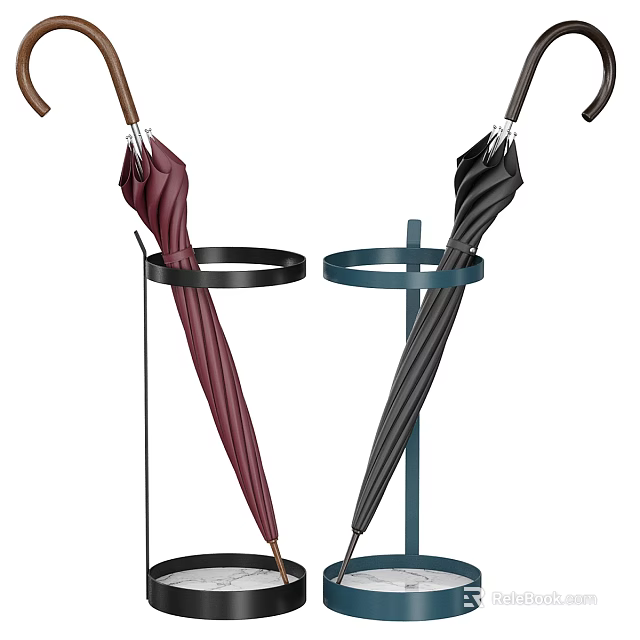 Umbrella Stand Holding Two Umbrellas In Different Colors 3d model